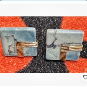 15mm square stone earrings w/ 14k gold posts & striped accents